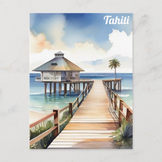 Tahiti Tropical Beach Resort Waterverf Briefkaart (Voorkant)
