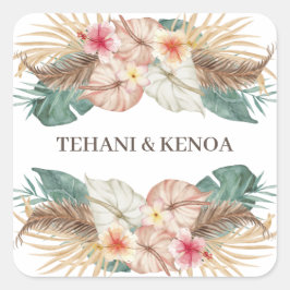 Tahiti | Tropisch strand Hibiscus Palms Weddenscha Vierkante Sticker