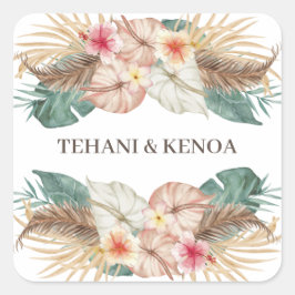 Tahiti | Tropisch strand Hibiscus Palms Weddenscha Vierkante Sticker