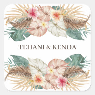 Tahiti Tropisch strand Hibiscus Palms Weddenscha Vierkante Sticker