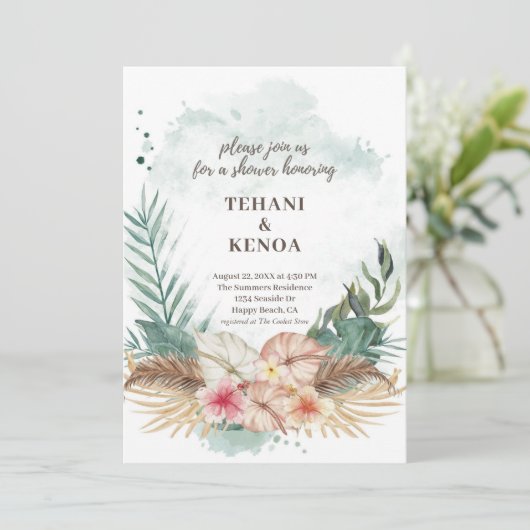 Tahiti | Tropische Hibiscus Palms Couples Shower Kaart (Staand voorkant)