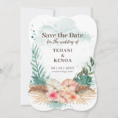 Tahiti | Tropische Waterverf palmbladeren en -bloe Save The Date (Voorkant)