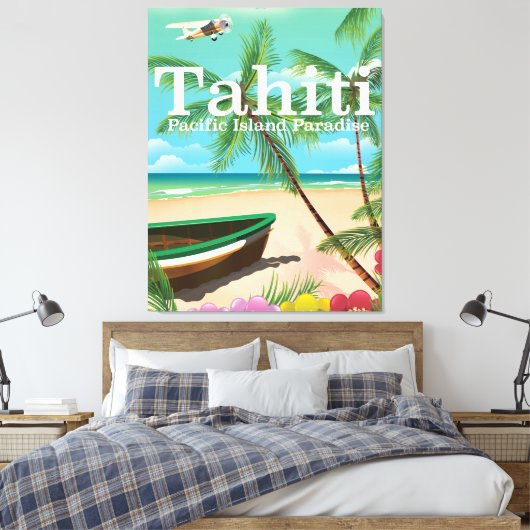 Tahiti vintage-poster canvas afdruk (Insitu (Slaapkamer))