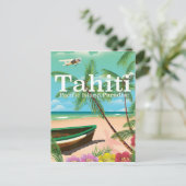 Tahiti vintage reisposter briefkaart (Staand voorkant)