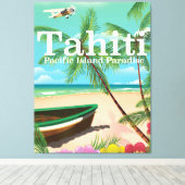 Tahiti vintage reisposter canvas afdruk (Insitu (Houten vloer))
