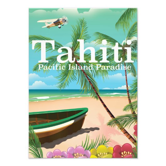 Tahiti vintage strand reisposter foto afdruk (Voorkant)