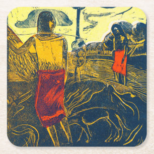 Tahitiaanse vrouwen en hond, Gauguin Kartonnen Onderzetters