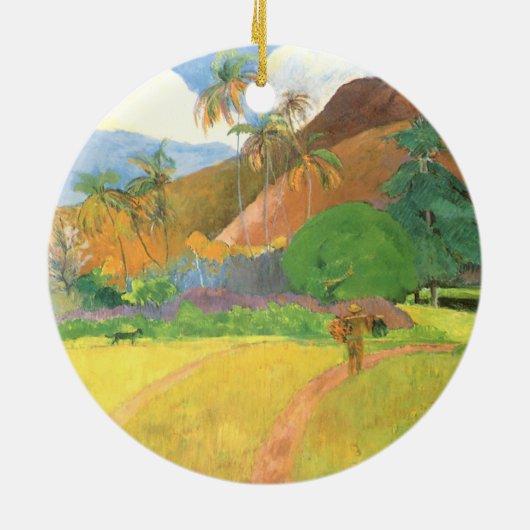 Tahitian Landscape, Mountains Tahiti, Paul Gauguin Keramisch Ornament (Achterkant)