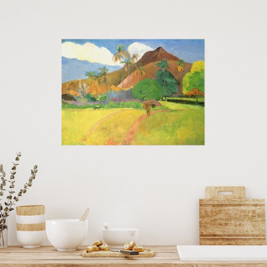 Tahitian Landscape, Mountains Tahiti, Paul Gauguin Poster (Keuken)