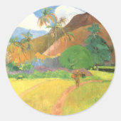 Tahitian Landscape, Mountains Tahiti, Paul Gauguin Ronde Sticker (Voorkant)