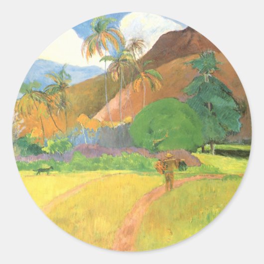 Tahitian Landscape, Mountains Tahiti, Paul Gauguin Ronde Sticker (Voorkant)