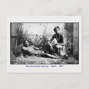 Tahitian Mannen gekleed voor dansende  foto Briefkaart