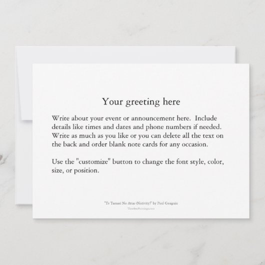 Tahitian Natitivity scene Gauguin kleurrijke kunst Aankondiging (Achterkant)