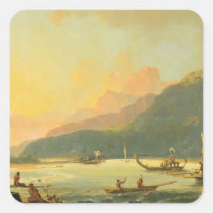 Tahitian War Galleys in Matavai Bay, Tahiti, 1766 Vierkante Sticker