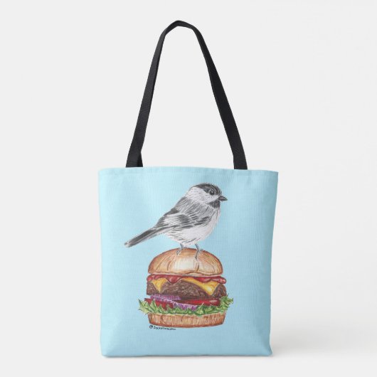 Tahoe Black Capped Chickadee Cheeseburger Bird Dk Tote Bag (Achterkant)