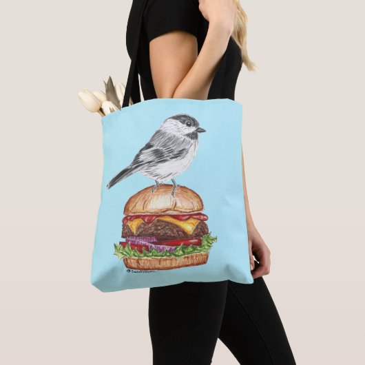 Tahoe Black Capped Chickadee Cheeseburger Bird Dk Tote Bag (Dichtbij)