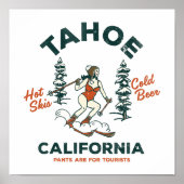 Tahoe, California Funny Retro Skiing & Beer Art Poster (Voorkant)