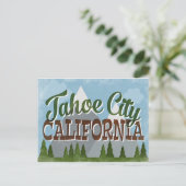 Tahoe City California Fun Retro Snowy Mountains Briefkaart (Staand voorkant)