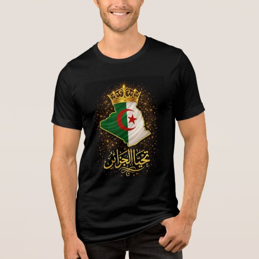 Tahya El Djazair Crown – Golden Long Live Algeria Tri-Blend Shirt (Voorkant)