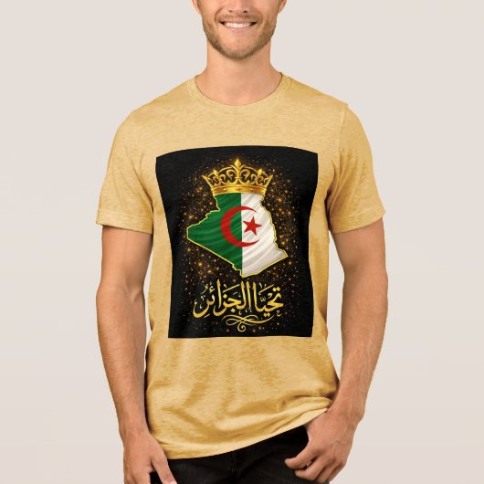 Tahya El Djazair Crown – Golden Long Live Algeria Tri-Blend Shirt (Voorkant)