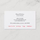 Tai Chi Symbol Yoga en Meditation White Visitekaartje (Achterkant)