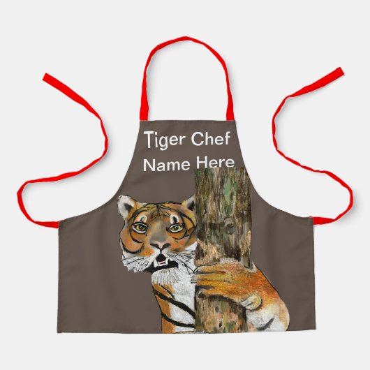 Tai Chi Tiger Chef (naam hier) Kinder Artsy Brown Schort (Voorkant)