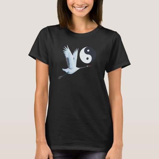 Tai Chi White Crane Yin Yang Qi Gong Chinese White T-shirt (Voorkant)