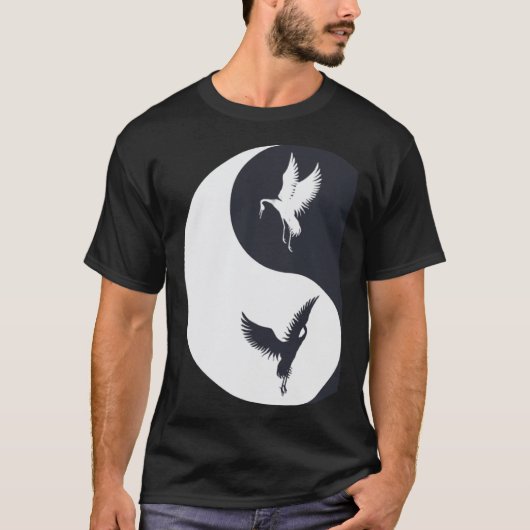 Tai Chi White Crane Yin Yang Qi Gong Chinese White T-shirt (Voorkant)
