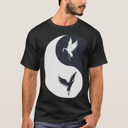 Tai Chi White Crane Yin Yang Qi Gong Chinese White T-shirt (Voorkant)