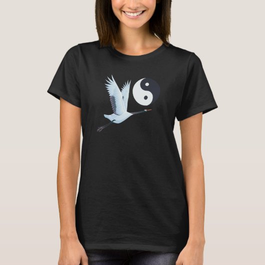 Tai Chi White Crane Yin Yang Qi Gong Chinese White T-shirt (Voorkant)