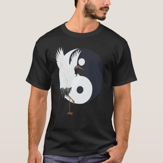 Tai Chi White Crane Yin Yang Qi Gong Chinese White T-shirt (Voorkant)