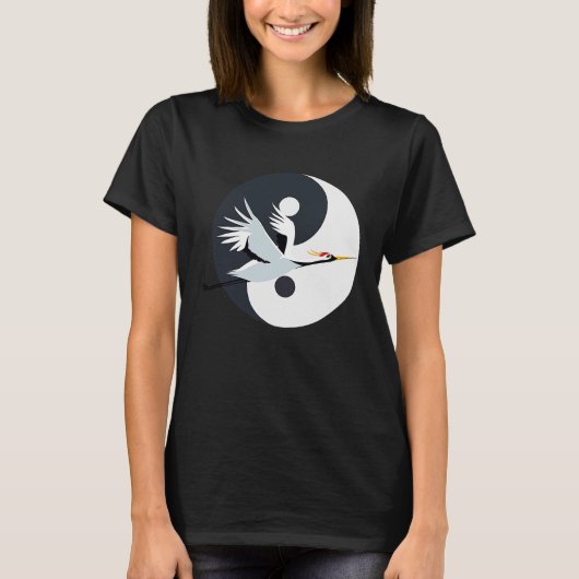 Tai Chi White Crane Yin Yang Qi Gong Chinese White T-shirt (Voorkant)