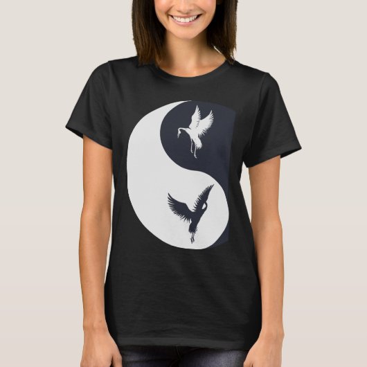 Tai Chi White Crane Yin Yang Qi Gong Chinese White T-shirt (Voorkant)
