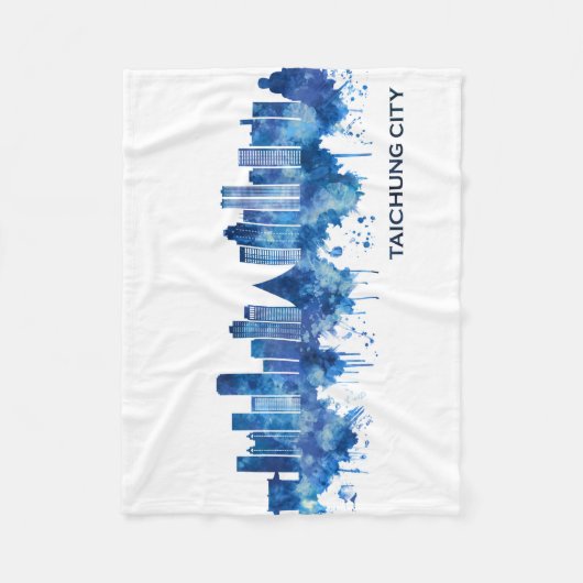 Taichung City Taiwan Skyline Blue Fleece Deken (Voorkant)