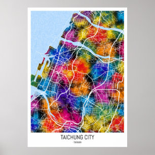 Taichung Stad Taiwan Stadsplattegrond Poster