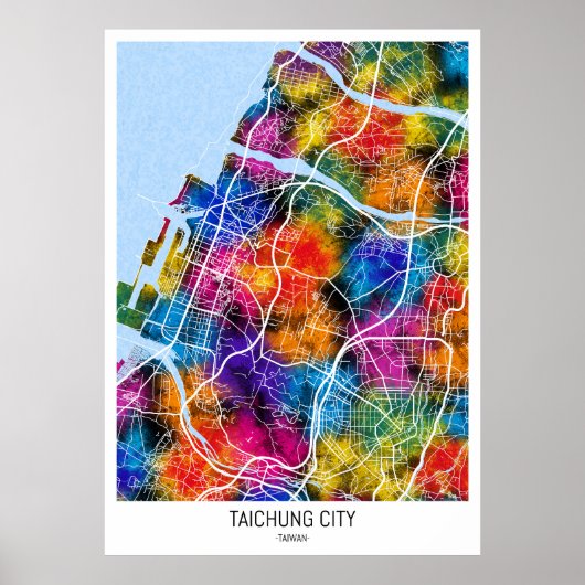 Taichung Stad Taiwan Stadsplattegrond Poster (Voorkant)
