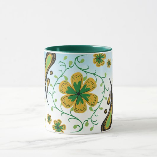 Taiji Bloem – Groene & Gele Bloemschikking Mok (Midden)