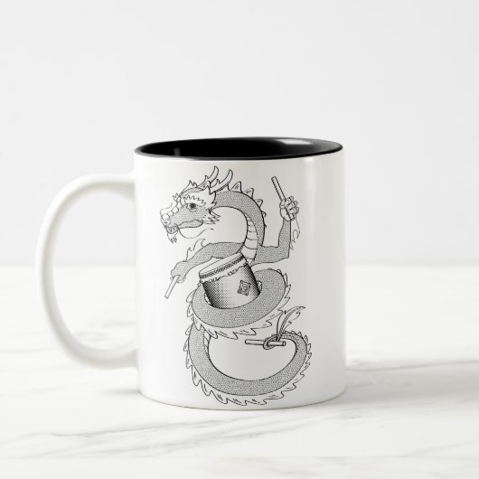 Taiko Dragon in zwart-wit Tweekleurige Koffiemok (Links)