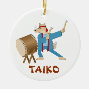 Taiko Drum Cartoon Dog Taiko Drummer Keramisch Ornament