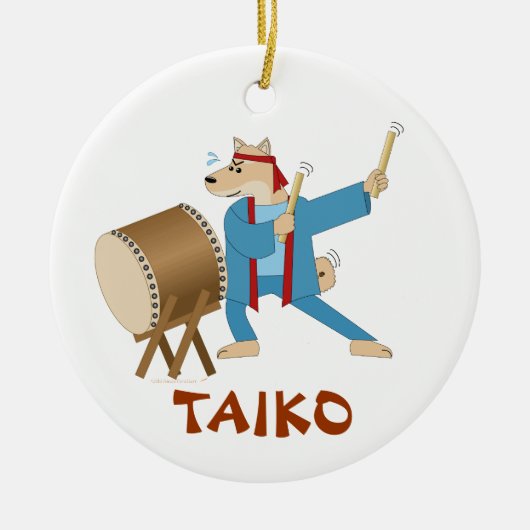 Taiko Drum Cartoon Dog Taiko Drummer Keramisch Ornament (Voorkant)