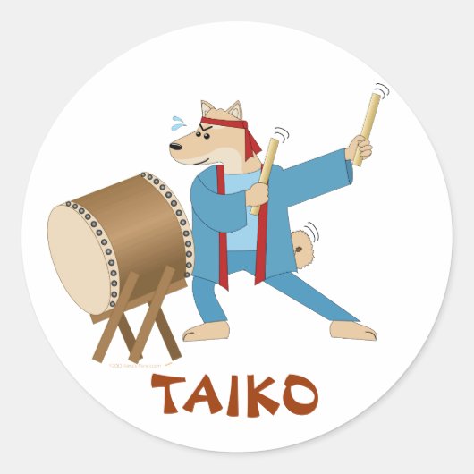 Taiko Drum Cartoon Dog Taiko Drummer Ronde Sticker (Voorkant)
