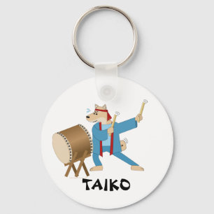 Taiko Drum Cartoon Dog Taiko Drummer Sleutelhanger
