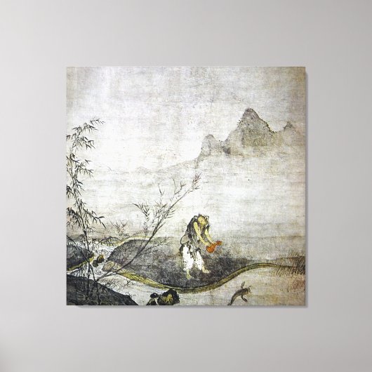 Taikō Josetsu / Een meerval vangen met een kalebas Canvas Afdruk (Voorkant)