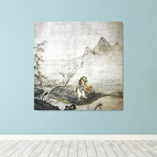 Taikō Josetsu / Een meerval vangen met een kalebas Canvas Afdruk (Insitu (Houten vloer))