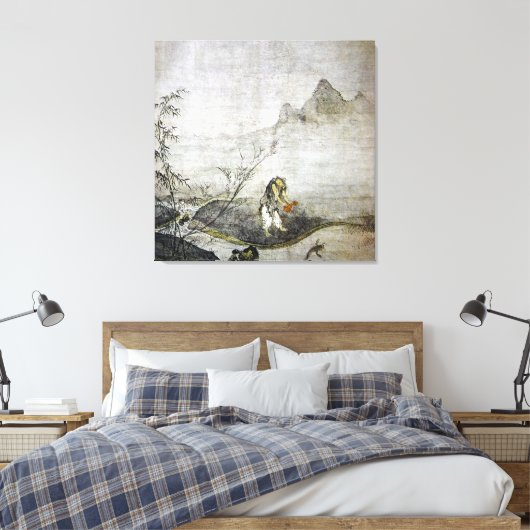 Taikō Josetsu / Een meerval vangen met een kalebas Canvas Afdruk (Insitu (Slaapkamer))