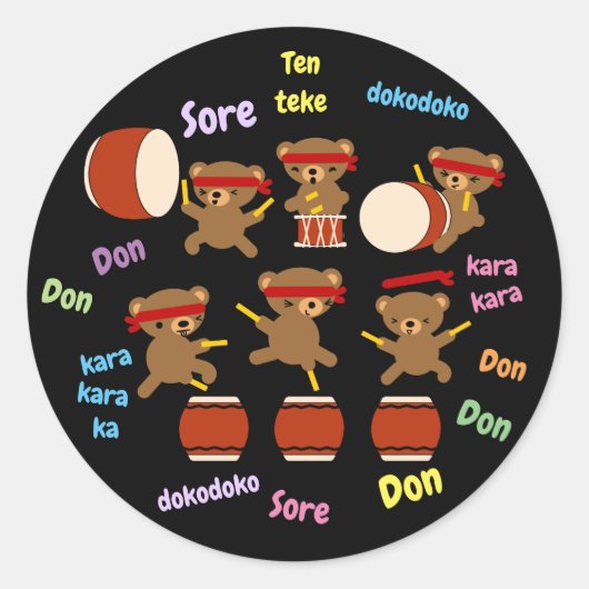 Taiko Stickers Kawaii Beren spelen Taiko Drums (Voorkant)