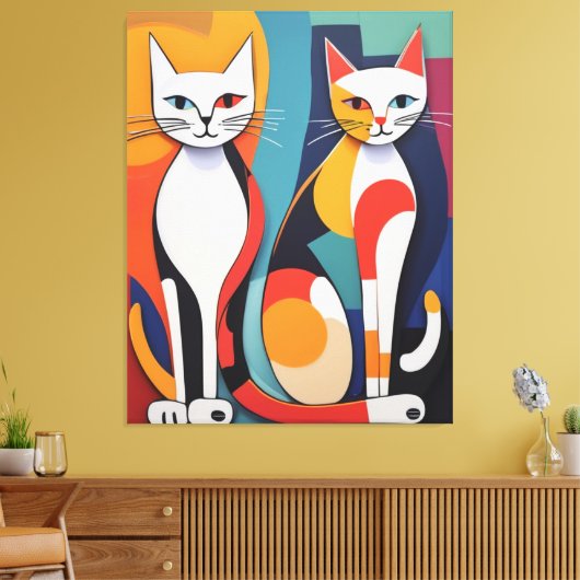 Tail Tales: Abstracte avonturen van katten Canvas Afdruk (Insitu (Woonkamer))