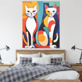 Tail Tales: Abstracte avonturen van katten Canvas Afdruk (Insitu (Slaapkamer))