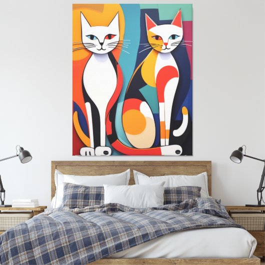Tail Tales: Abstracte avonturen van katten Canvas Afdruk (Insitu (Slaapkamer))