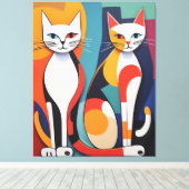 Tail Tales: Abstracte avonturen van katten Canvas Afdruk (Insitu (Houten vloer))